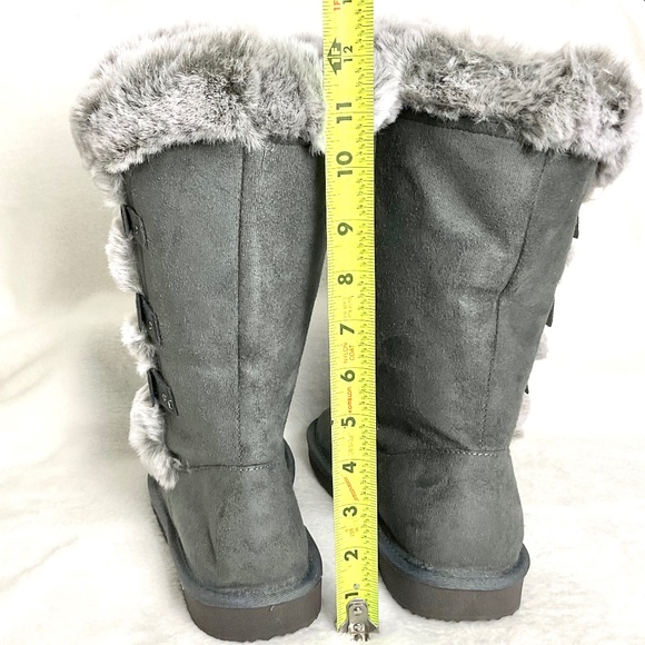 HStylish Gray Slip On Calf High Fur-Lined Waterproof Winter Snow Boots - Picture 14 of 16